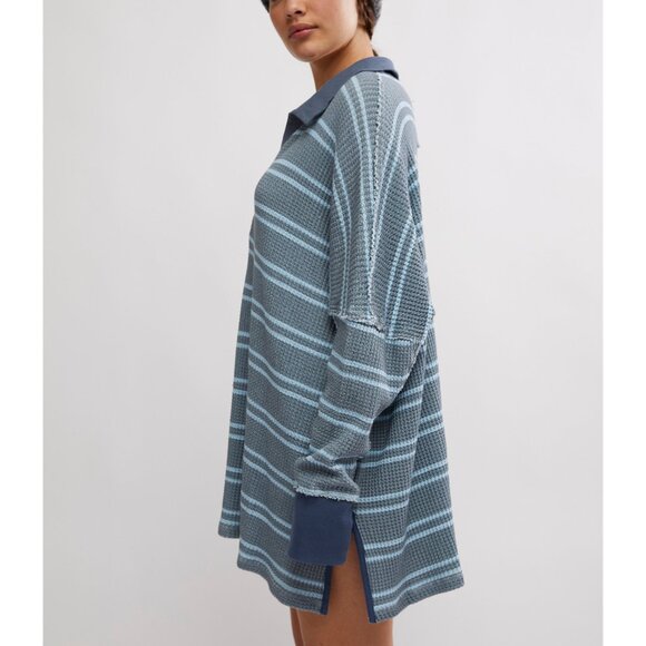 FREE PEOPLE We The Free Striped Travis Polo / Heather Grey Combo - Picture 2 of 6